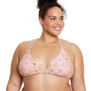 NWT Dainty Floral/Stripe Print Reversible Triangle Bikini Top - Agua Bendita